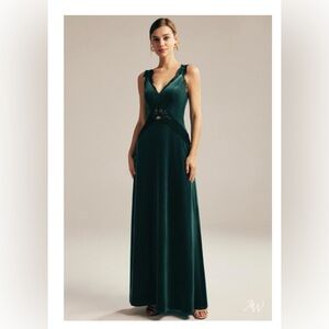 AW Bridal Velvet Green Lace Bridesmaid Dress
